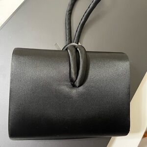 Valerie Stevens Black Satin Knot-Detail Evening Clutch